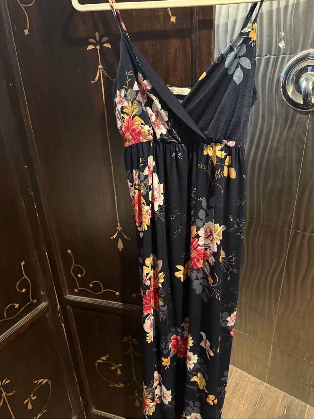 Active USA Navy Floral Maxi Dress with Red and Yellow Blooms